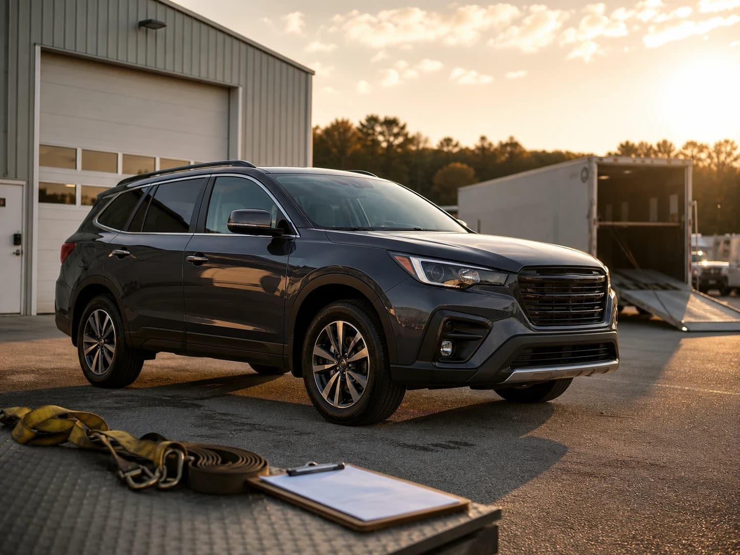 Illustrative quality SUV prepared for vehicle transport
